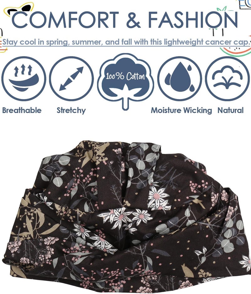 Alnorm 100% Cotton Fashion Headwear Chemo Caps with Stretchy Band for Hair Loss Women - Image 4